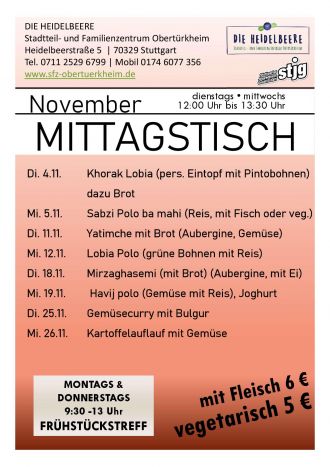Die aktuelle Speisekarte des SFZ Heidelbeere für den laufenden Monat
